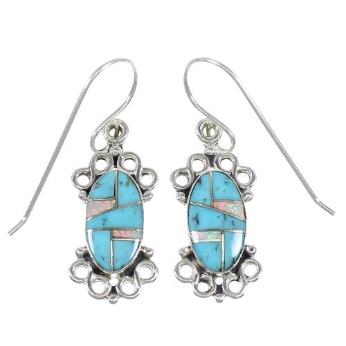 Turquoise Opal Silver Southwest Hook Dangle Earrings QX72339